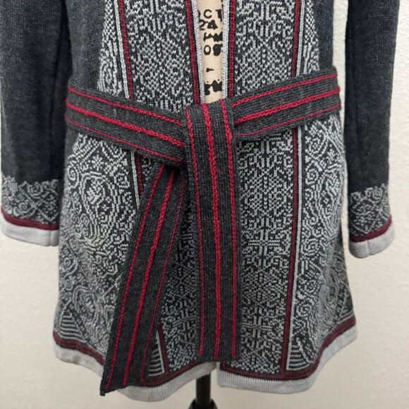 Dale of Norway Sweater Size Medium Open Front Long Belted Gray Cardigan - Picture 3 of 16